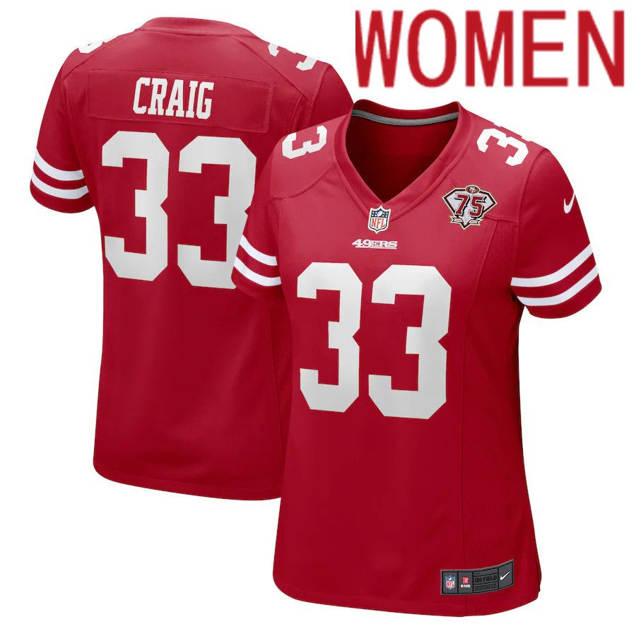 Women San Francisco 49ers #33 Roger Craig Nike Scarlet 75th Anniversary Game Retired Player NFL Jersey->women nfl jersey->Women Jersey